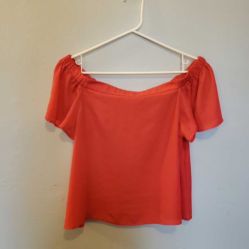 Elegant Coral/Orange Off-Shoulder Top